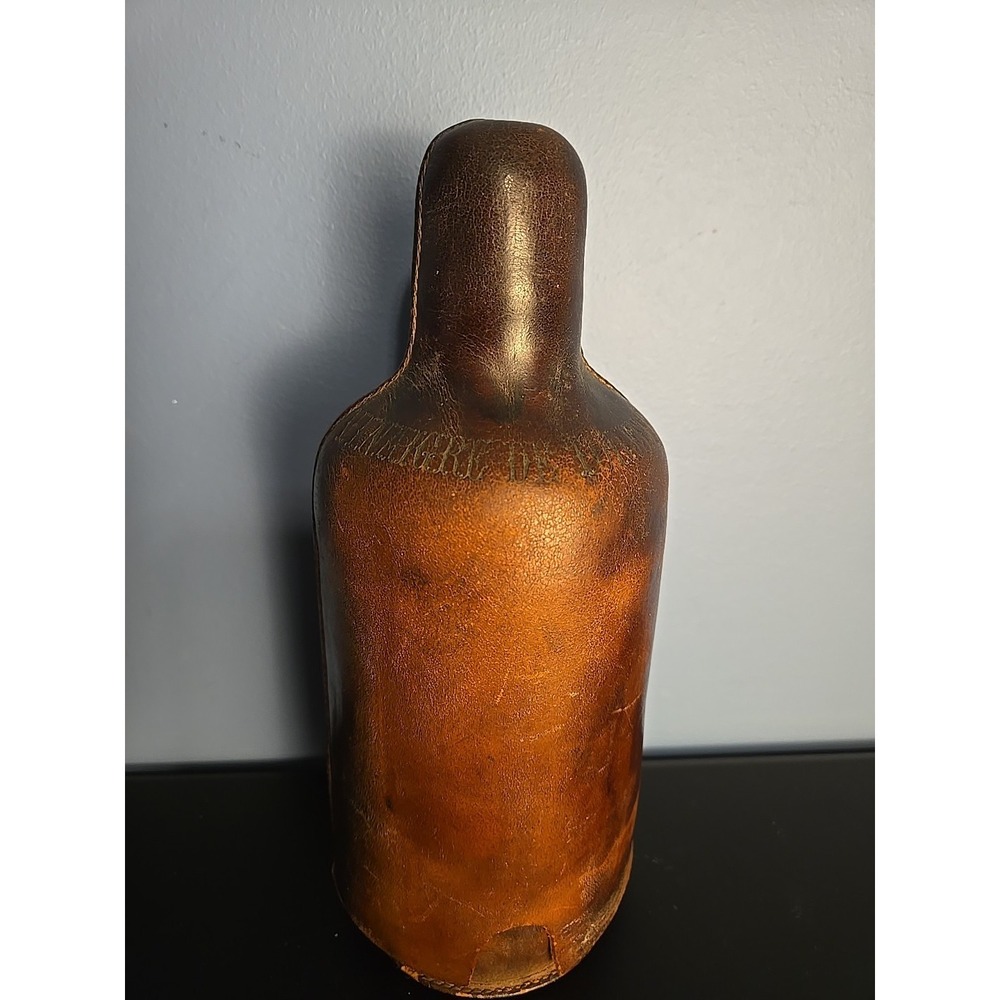 Antique Bottle Leather Covered Vinaigre De Toilette 10" Tall